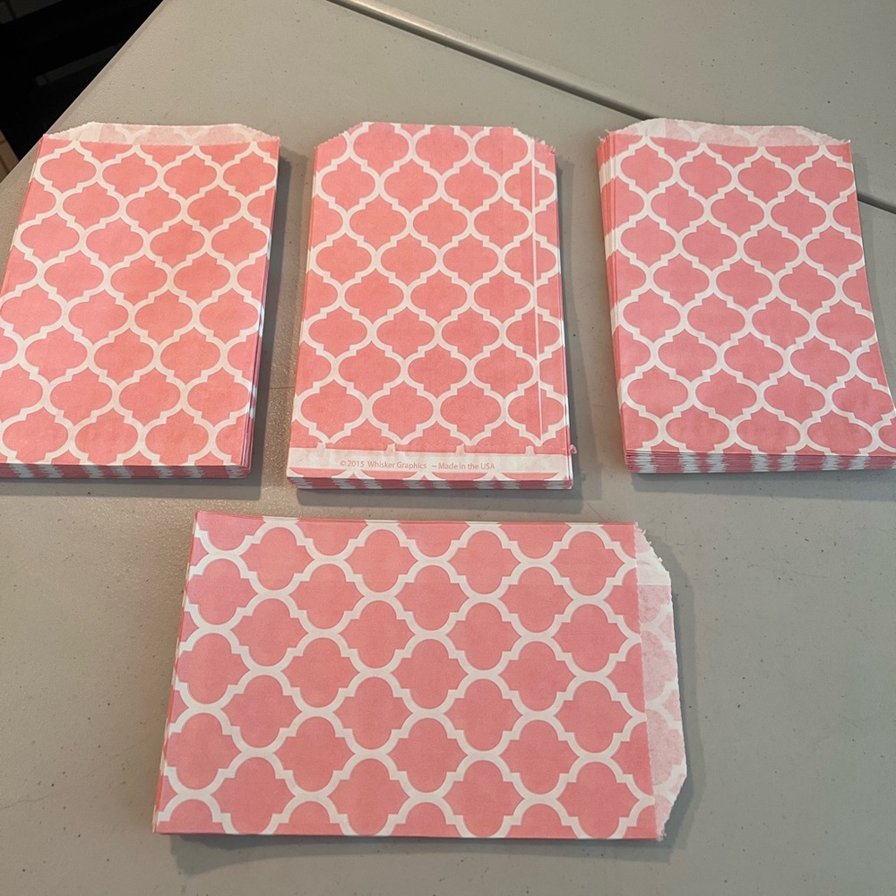 Pink Patterned Paper Bags 100 for 15.00